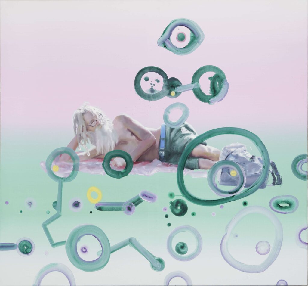 Diogenes usiłuje policzyć do 10, 2012, 100x130cm, akryl i olej na płótnie. Bogumi Ksiazek